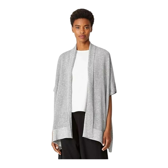 Eileen Fisher Organic Cotton Linen Slub Open Cardigan Smoke Size S/M - Picture 5 of 6